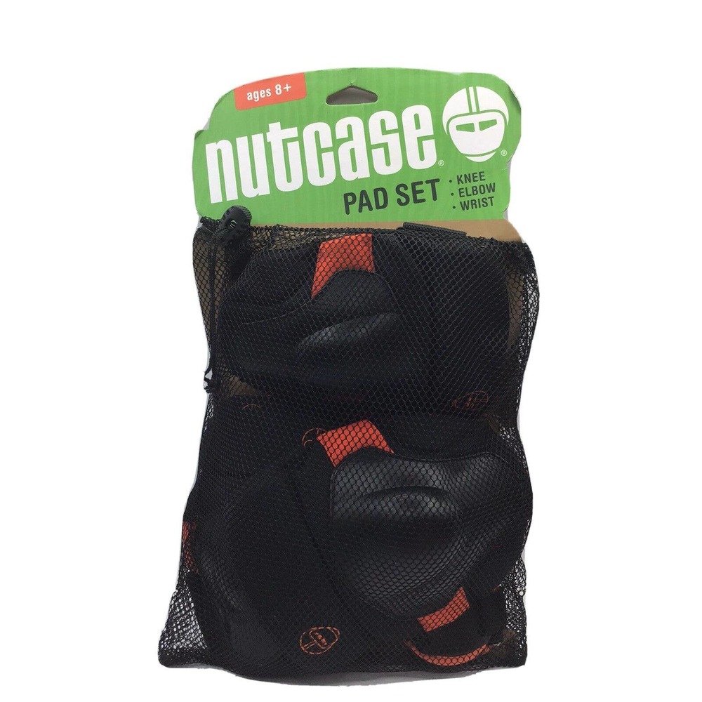 Nutcase Child Pad Set Black Orange Knee Elbow Wrist Pads Skate Ski BMX Roller